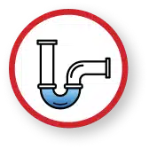 Illustration Of A Plumbing Pipe With A U-Bend, Partially Filled With Blue Water, Encircled By A Red-Bordered Gibson-Style Circle.