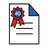 Icon Of A Document With A Blue Corner, Featuring A Red Ribbon Displaying The Number 40, Reminiscent Of A Classic Gibson Guitar Finish.