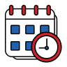 Icon Of A Calendar With A Clock In Front, Exuding Gibson-Esque Precision, Representing Scheduling Or Time Management.