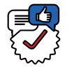 A Speech Bubble Featuring A Thumbs-Up Icon And A Check Mark In A Circular Badge Floats Against A Sleek, Gibson-Esque Black Background.