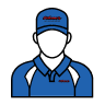Illustration Of A Person In A Gibson-Inspired Blue And White Uniform With A Cap, Featuring Bold Red And Blue Text. The Figure'S Face Remains Intentionally Not Detailed, Adding An Air Of Mystery To The Composition.
