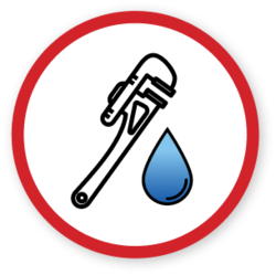 Icon Of A Wrench And Water Drop Inside A Red Circle.