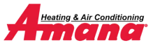 Amana Heating & Air Conditioning logo with “Amana” in large red text and “Heating & Air Conditioning” in smaller black text above it.
