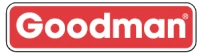 The image shows the Goodman logo in white text on a red background, outlined with a white border.