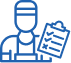 Line drawing of a person in a uniform holding a clipboard with a checklist.