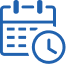 Blue calendar icon with a clock symbol in the lower right corner, suggesting scheduling or appointment time.